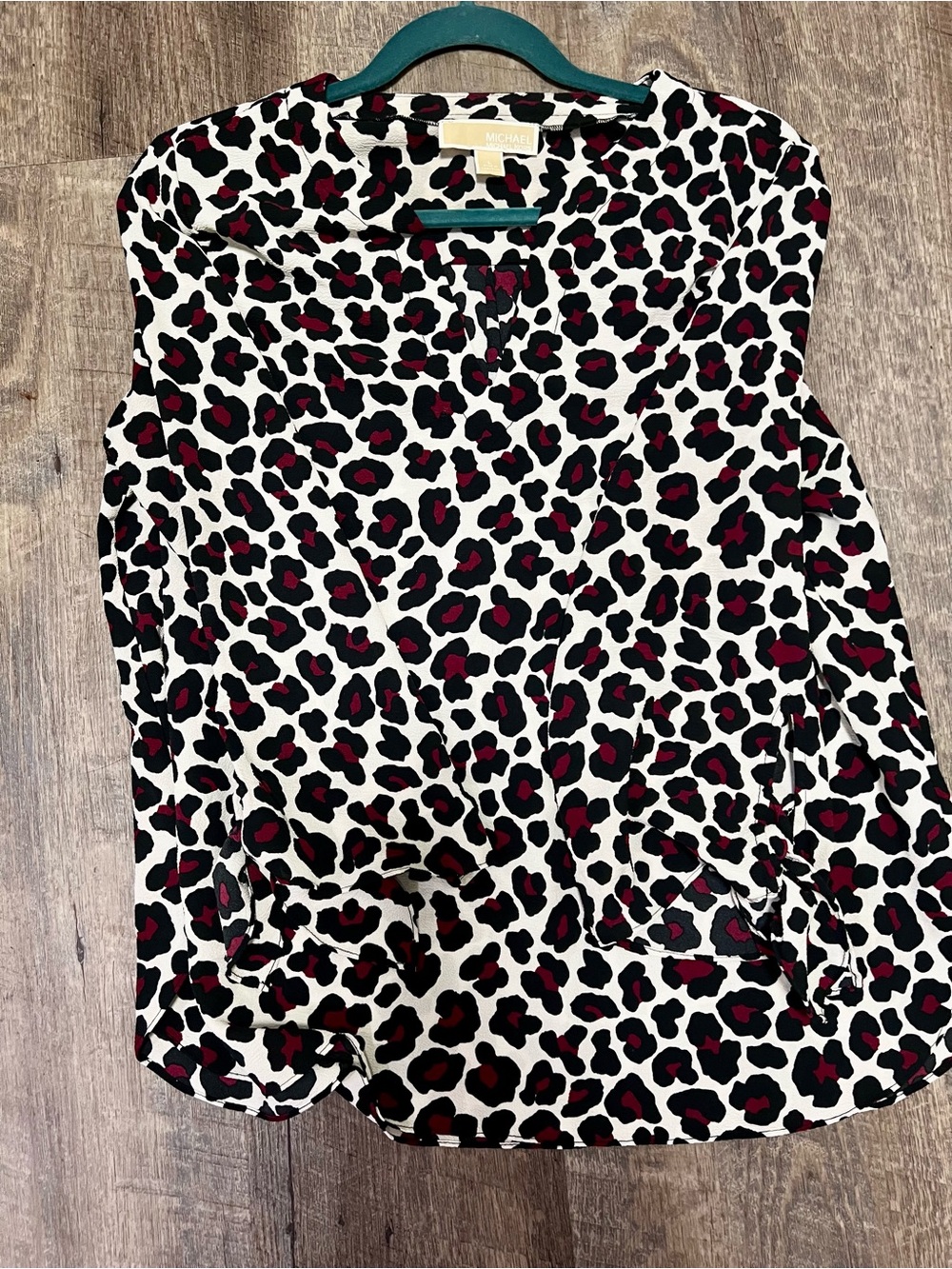MICHAEL Michael Kors White and Burgundy Leopard Print Sleeveless Blouse